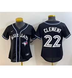 Women Toronto Blue Jays 22 Ernie Clement 2026 Fashion Replica Black Out Stitched Baseball Jersey Women Toronto Blue Jays 22 Ernie Clement 2026 Fashion Replica Black Out Stitched Baseball Jersey