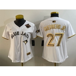 Women Toronto Blue Jays 27 Vladimir Guerrero Jr  White Gold 2025 American League Champions Limited Stitched Baseball Jersey 