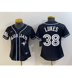 Women Toronto Blue Jays 38 Nathan Lukes 2026 Fashion Replica Black Out 50 Seasons Patch Stitched Baseball Jersey Women Toronto Blue Jays 38 Nathan Lukes 2026 Fashion Replica Black Out 50 Seasons Patch Stitched Baseball Jersey