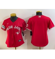 Women Toronto Blue Jays Blank Red 50 Seasons Patch Stitched Baseball Jersey  