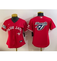 Women Toronto Blue Jays Team Big Logo Red 50 Seasons Patch Stitched Baseball Jersey  