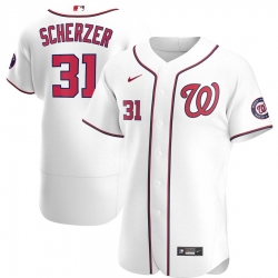 Men Washington Nationals 31 Max Scherzer Men Nike White Home 2020 Flex Base Player MLB Jersey