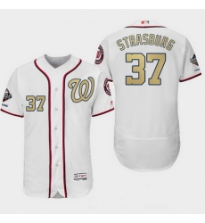 Men Washington Nationals 37 Stephen Strasburg White Gold Program 2019 World Series Champions Flex Base Jersey