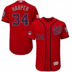 Mens Majestic Washington Nationals 34 Bryce Harper Red Fashion Stars Stripes Flex Base MLB Jersey