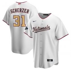 Nationals 31 Max Scherzer White Gold Youth Nike 2020 Gold Program Cool Base Jersey