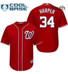 Youth Majestic Washington Nationals 34 Bryce Harper Authentic Red Alternate 1 Cool Base MLB Jersey