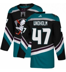 Mens Adidas Anaheim Ducks 47 Hampus Lindholm Authentic Black Teal Third NHL Jersey 