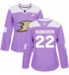 Womens Adidas Anaheim Ducks 22 Dennis Rasmussen Authentic Purple Fights Cancer Practice NHL Jersey 