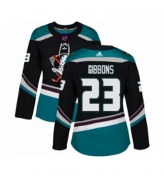 Womens Adidas Anaheim Ducks 23 Brian Gibbons Premier Black Teal Alternate NHL Jersey 