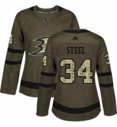 Womens Adidas Anaheim Ducks 34 Sam Steel Authentic Green Salute to Service NHL Jersey 