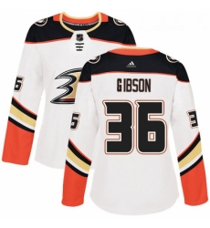 Womens Adidas Anaheim Ducks 36 John Gibson Authentic White Away NHL Jersey 