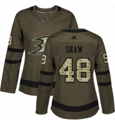 Womens Adidas Anaheim Ducks 48 Logan Shaw Authentic Green Salute to Service NHL Jersey 