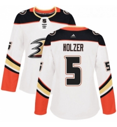 Womens Adidas Anaheim Ducks 5 Korbinian Holzer Authentic White Away NHL Jersey 