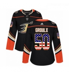 Womens Adidas Anaheim Ducks 50 Benoit Olivier Groulx Authentic Black USA Flag Fashion NHL Jersey 