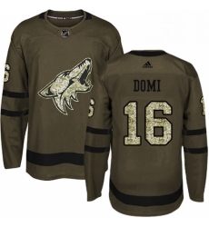 Mens Adidas Arizona Coyotes 16 Max Domi Premier Green Salute to Service NHL Jersey 