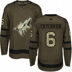 Mens Adidas Arizona Coyotes 6 Jakob Chychrun Premier Green Salute to Service NHL Jersey 