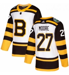 Youth Adidas Boston Bruins 27 John Moore Authentic White 2019 Winter Classic NHL Jerse