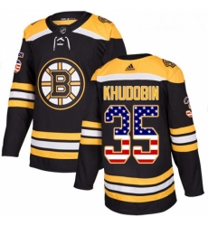 Youth Adidas Boston Bruins 35 Anton Khudobin Authentic Black USA Flag Fashion NHL Jersey 