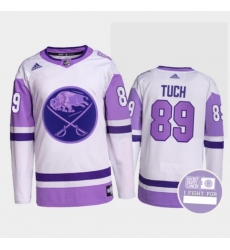 Men Buffalo Sabres 89 Alex Tuch Fights Purple White Cancer Blue Stitched Jersey