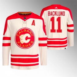 Men Calgary Flames 11 Mikael Backlund 2023 Cream Classic Primegreen Stitched Jersey