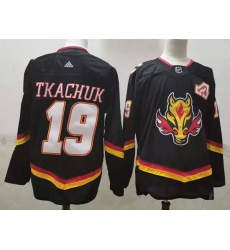 Men Calgary Flames 19 Matthew Tkachuk Black 2020 21 Reverse Retro Adidas Jersey