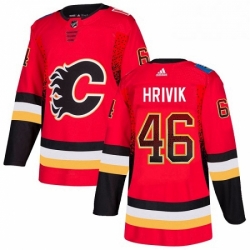 Mens Adidas Calgary Flames 46 Marek Hrivik Authentic Red Drift Fashion NHL Jersey 