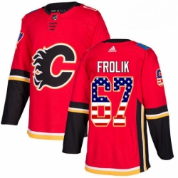 Mens Adidas Calgary Flames 67 Michael Frolik Authentic Red USA Flag Fashion NHL Jersey 