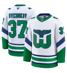 Men Carolina Hurricanes 37 Andrei Svechnikov White 2024 25 Throwback Stitched Hockey Jersey