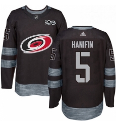 Mens Adidas Carolina Hurricanes 5 Noah Hanifin Authentic Black 1917 2017 100th Anniversary NHL Jersey 