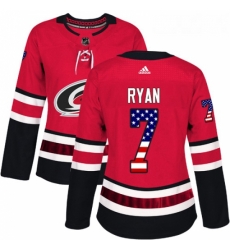 Womens Adidas Carolina Hurricanes 7 Derek Ryan Authentic Red USA Flag Fashion NHL Jersey 