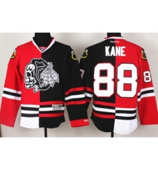 Chicago Blackhawks 88 Patrick Kane White Skull Logo Fashion Black Red Split NHL Jerseys