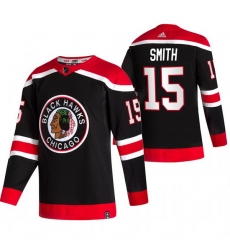 Men Chicago Blackhawks 15 Zack Smith Black Adidas 2020 21 Reverse Retro Alternate NHL Jersey