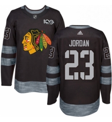 Mens Adidas Chicago Blackhawks 23 Michael Jordan Authentic Black 1917 2017 100th Anniversary NHL Jersey 