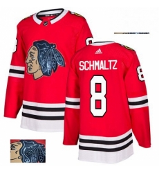 Mens Adidas Chicago Blackhawks 8 Nick Schmaltz Authentic Red Fashion Gold NHL Jersey 