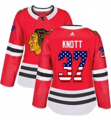 Womens Adidas Chicago Blackhawks 37 Graham Knott Authentic Red USA Flag Fashion NHL Jersey 