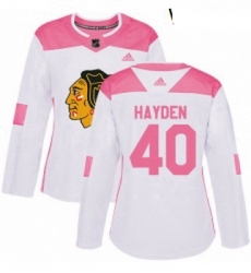 Womens Adidas Chicago Blackhawks 40 John Hayden Authentic WhitePink Fashion NHL Jersey 