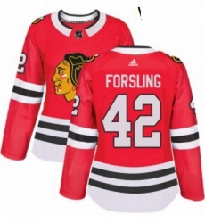 Womens Adidas Chicago Blackhawks 42 Gustav Forsling Authentic Red Home NHL Jersey 