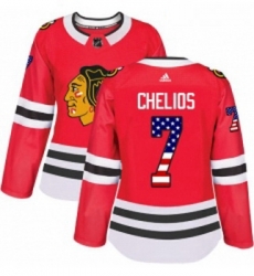 Womens Adidas Chicago Blackhawks 7 Chris Chelios Authentic Red USA Flag Fashion NHL Jersey 