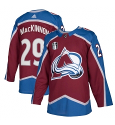 Men Colorado Avalanche 29 Nathan MacKinnon 2022 Burgundy Stanley Cup Final Patch Stitched Jersey