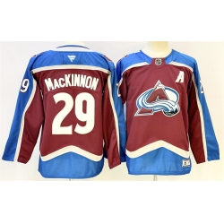 Men Colorado Avalanche 29 Nathan MacKinnon Burgundy 2024 25 With A Patch Stitched Jersey