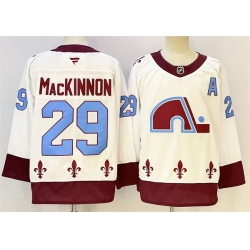 Men Colorado Avalanche 29 Nathan MacKinnon White 2024 25 With A Patch Stitched Jersey