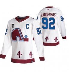 Men Colorado Avalanche 92 Gabriel Landeskog White 2022 Stanley Cup Final Patch Reverse Retro Stitched Jersey