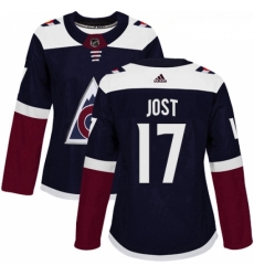 Womens Adidas Colorado Avalanche 17 Tyson Jost Authentic Navy Blue Alternate NHL Jersey 