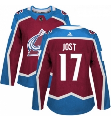 Womens Adidas Colorado Avalanche 17 Tyson Jost Premier Burgundy Red Home NHL Jersey 