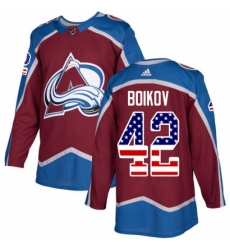 Youth Adidas Colorado Avalanche 42 Sergei Boikov Authentic Burgundy Red USA Flag Fashion NHL Jersey 