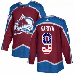 Youth Adidas Colorado Avalanche 9 Paul Kariya Authentic Burgundy Red USA Flag Fashion NHL Jersey 