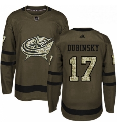 Mens Adidas Columbus Blue Jackets 17 Brandon Dubinsky Authentic Green Salute to Service NHL Jersey 