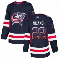 Mens Adidas Columbus Blue Jackets 22 Sonny Milano Authentic Navy Blue Drift Fashion NHL Jersey 