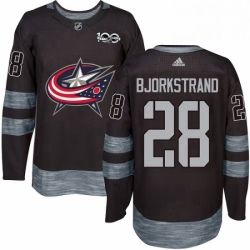 Mens Adidas Columbus Blue Jackets 28 Oliver Bjorkstrand Authentic Black 1917 2017 100th Anniversary NHL Jersey 