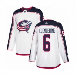 Mens Adidas Columbus Blue Jackets 6 Adam Clendening Authentic White Away NHL Jersey 